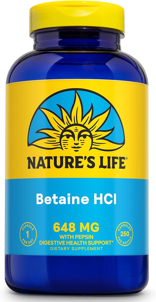 Nature's Life Betaine HCl with Pepsin – 250 Capsules