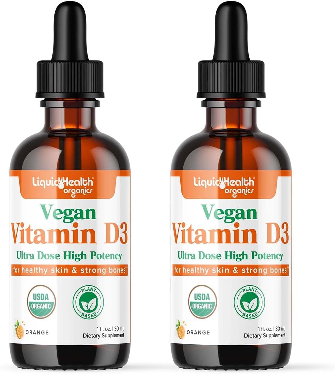 LIQUIDHEALTH Vitamin D3 4000 IU, USDA Organic Vitamin D Liquid Drops for Adults & Kids, Vegan Vitamin D for Immune System Support and Bone Health - Made in USA (2 Pack) - görsel 1
