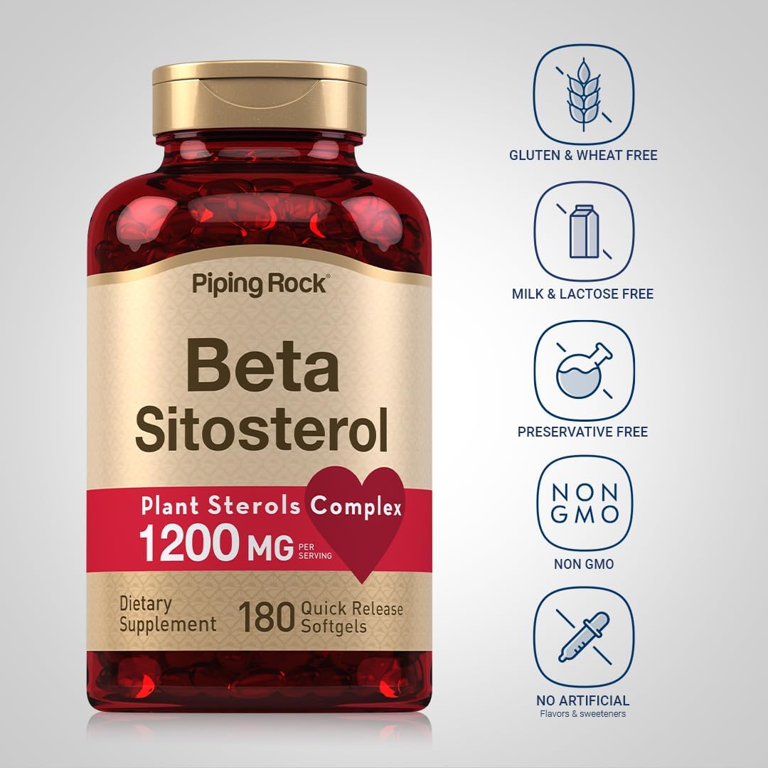 Piping Rock Beta Sitosterol Supplement for Men | 1200 mg | 180 Softgels | Plant Sterols Complex | Non-GM, Gluten-free - görsel 3