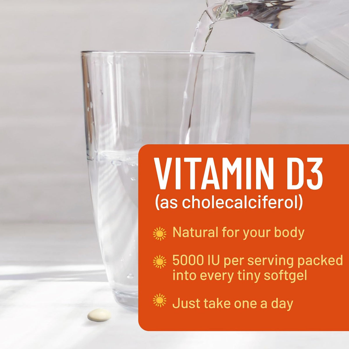 Vitamin D-3 5000 IU (125 mcg) Per Serving Softgels - Extra Strength Vitamin D Dietary Supplement for Bone, Teeth, Muscle Health & Immune Support, Rapid Absorption, Bottled in USA, Gluten-free - 60 Count - görsel 3