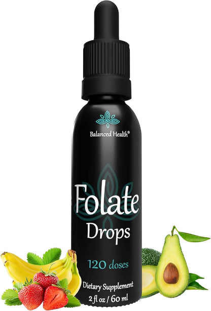Balanced Health Folate Drops - 500mcg L-5-MTHF, 120 Servings, 60ml, Butterscotch Flavour
