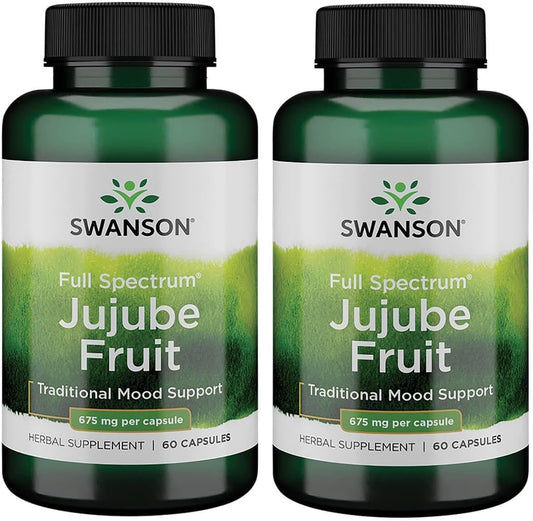 Swanson Jujube Fruit Supplement - Full Spectrum Capsules for Stress & Mood Support (2 Pack, 120 Capsules)