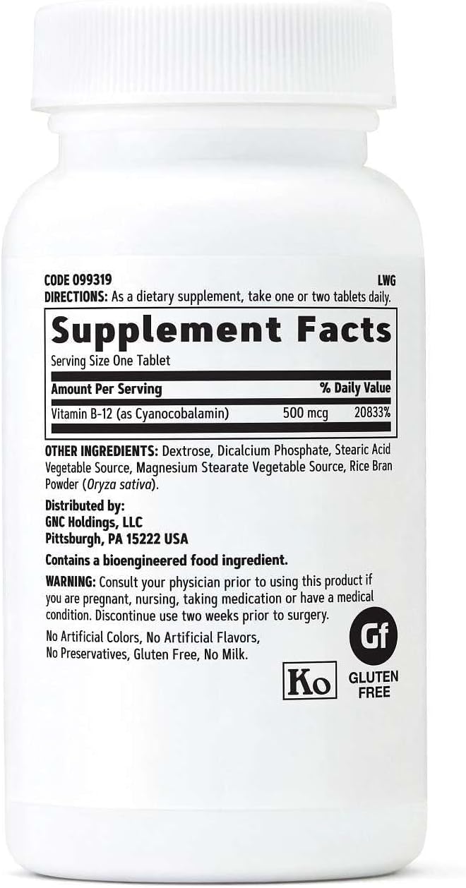 GNC Vitamin B12 500mcg, Supports Energy Metabolism, 100 Tablets - görsel 2
