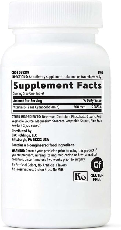 GNC Vitamin B12 500mcg, Supports Energy Metabolism, 100 Tablets