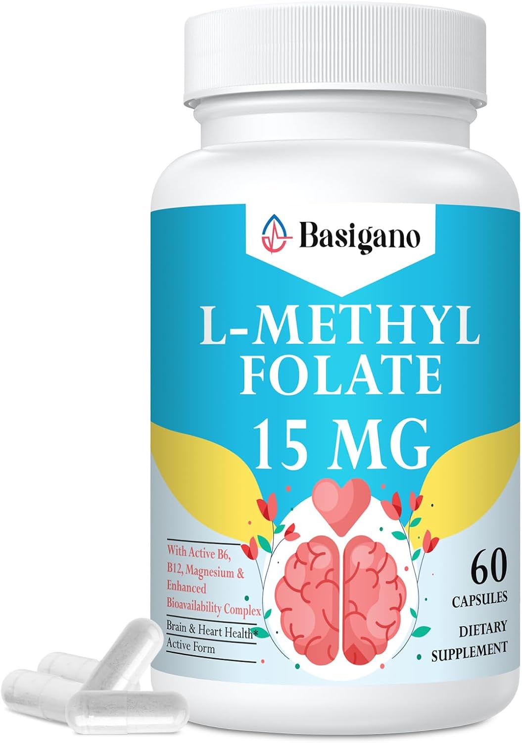 L-Methylfolate 15mg (5-MTHF) - Active Folic Acid with B6 and B12 - Vegan, Gluten-free, Dairy-Free - görsel 1