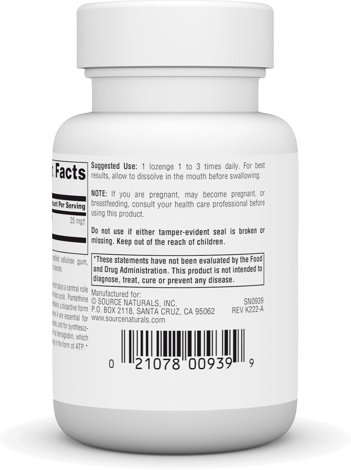 Source Naturals Pantethine B-5 Coenzyme Precursor, 25 mg – 60 Lozenges - görsel 4