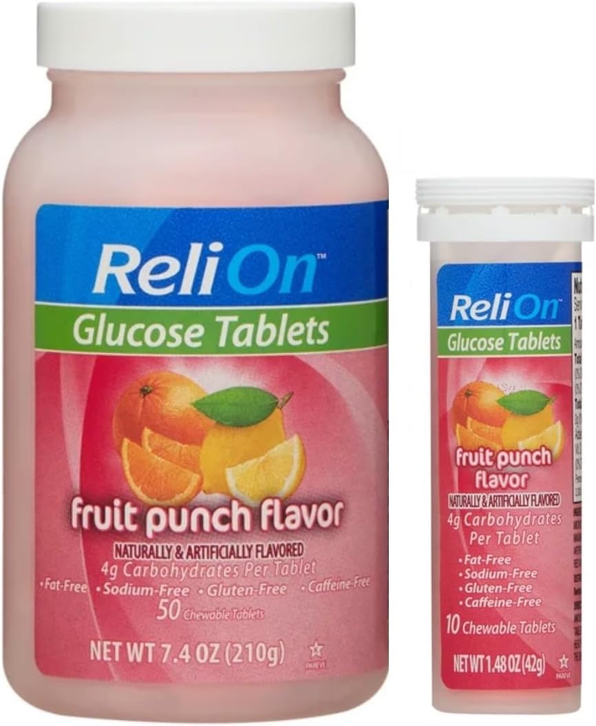 ReliOn Glucose, 50 Tablets with On-The-Go Tube, 10 Tablets (Fruit Punch) - görsel 1