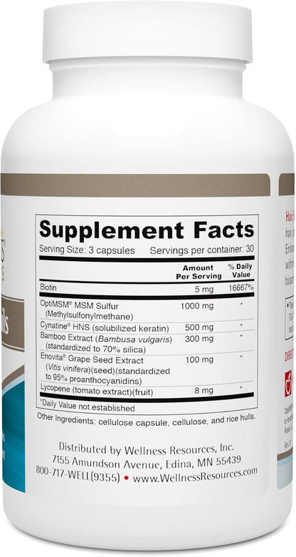 Wellness Resources Hair, Skin & Nails with Biotin, Cynatine HNS Keratin, OptiMSM, Bamboo & Grape Seed Extract – Food Supplement for Stronger Nails, Healthier Hair & Youthful Skin (90 Capsules)