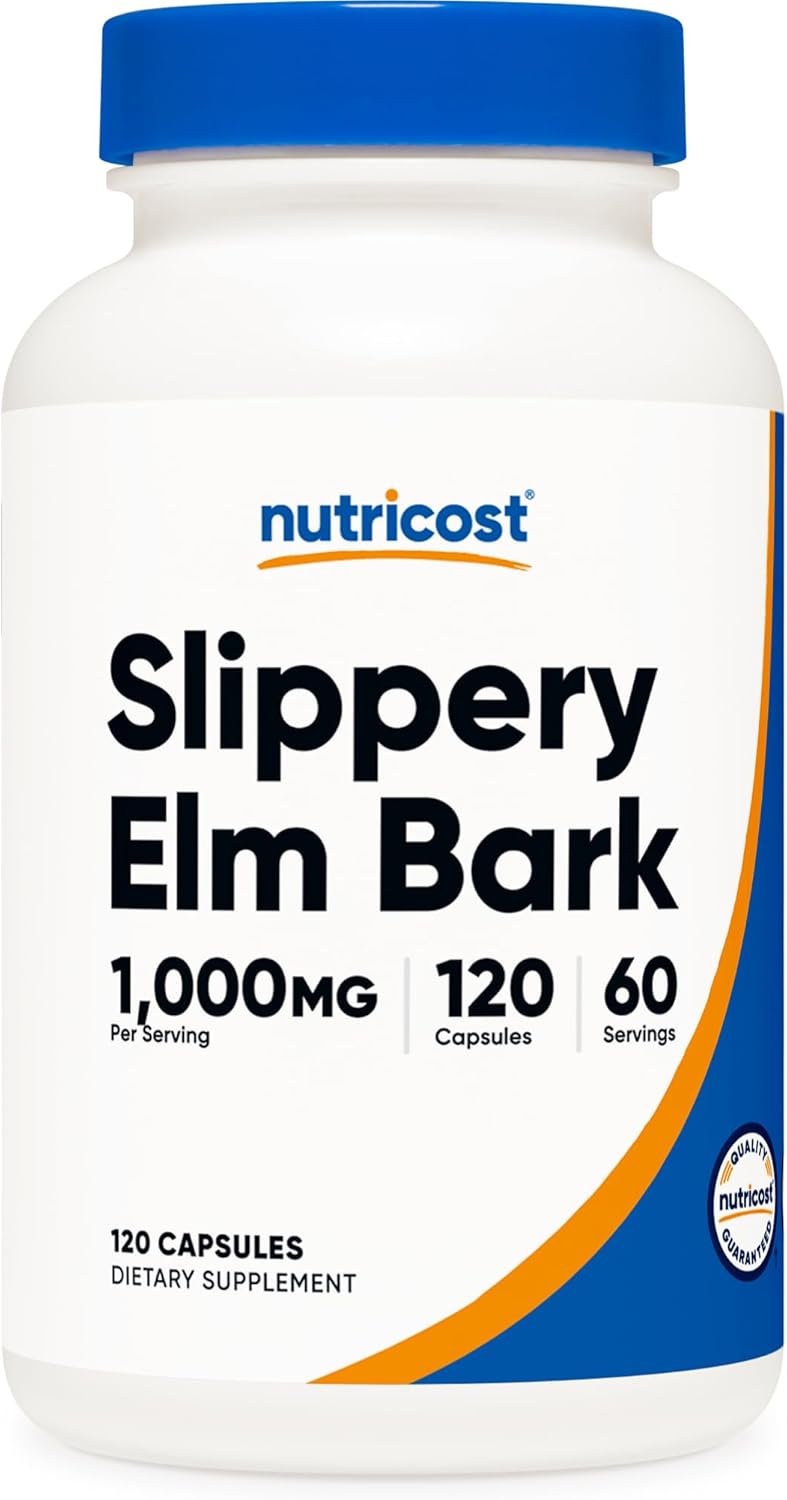 Nutricost Slippery Elm Bark Capsules 1000mg Per Serving, 120 Capsules – Non-GM, Gluten-free, Vegetarian Friendly - görsel 1