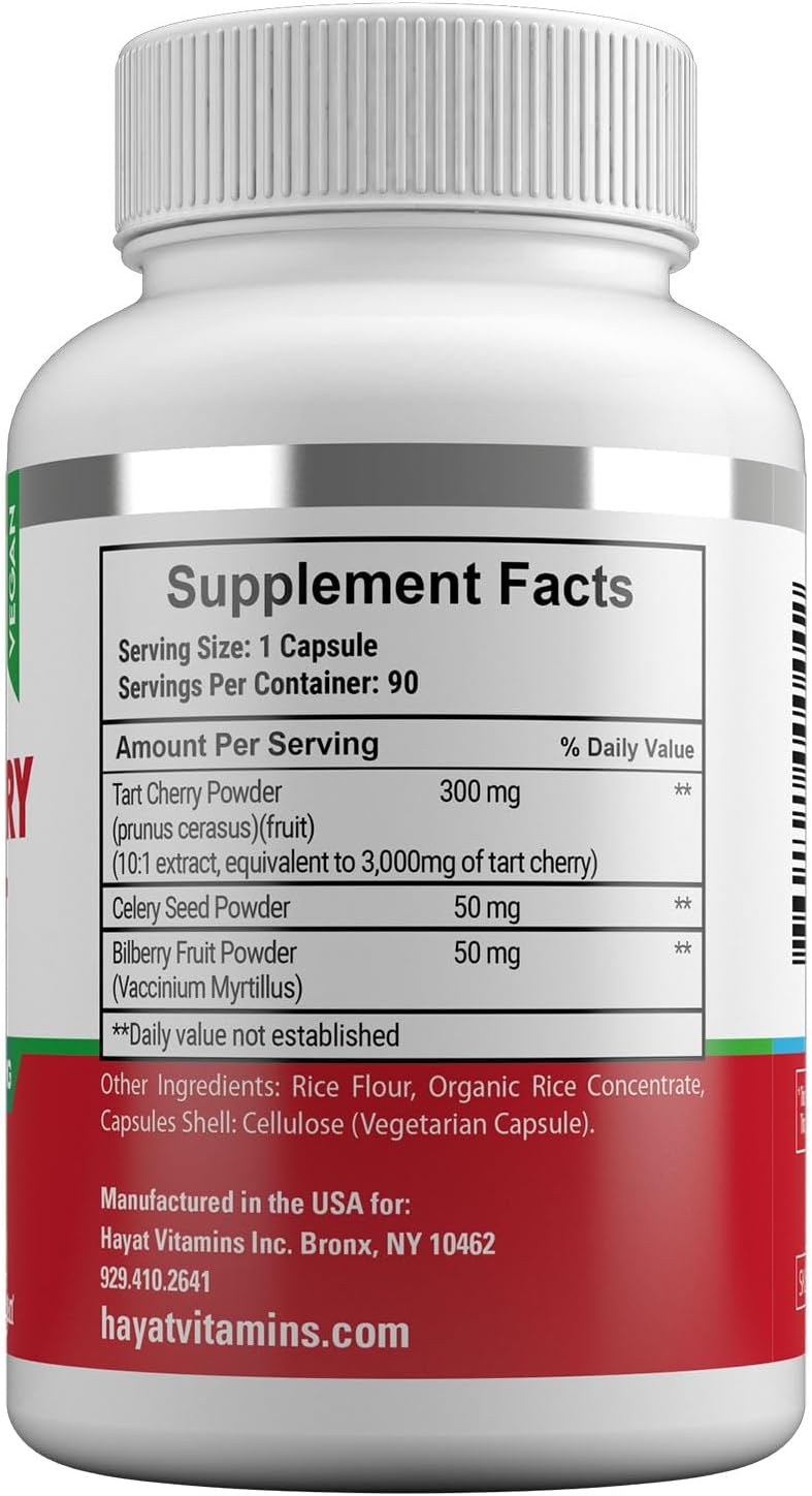 HAYAT Vitamins Vegan Natural Tart Cherry Extract 3000 mg, 3-Month Supply, 90 Capsules - görsel 3