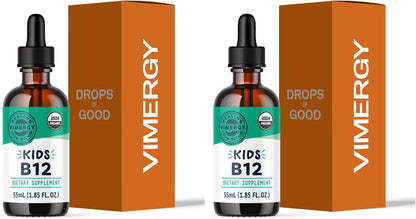 Vimergy Kids USDA Organic Liquid B12 – Promotes Physical Development & Cognitive Function – Fast-Absorbing Immune Support – Vegan, Non-GMO – 55 mL