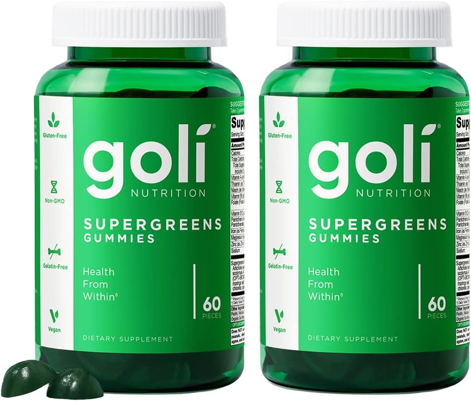 Goli SuperGreens Vitamin Gummy - 120 Count (Pack of 2) - Plant-Based Vegan Gummies with Essential Vitamins and Minerals - görsel 1