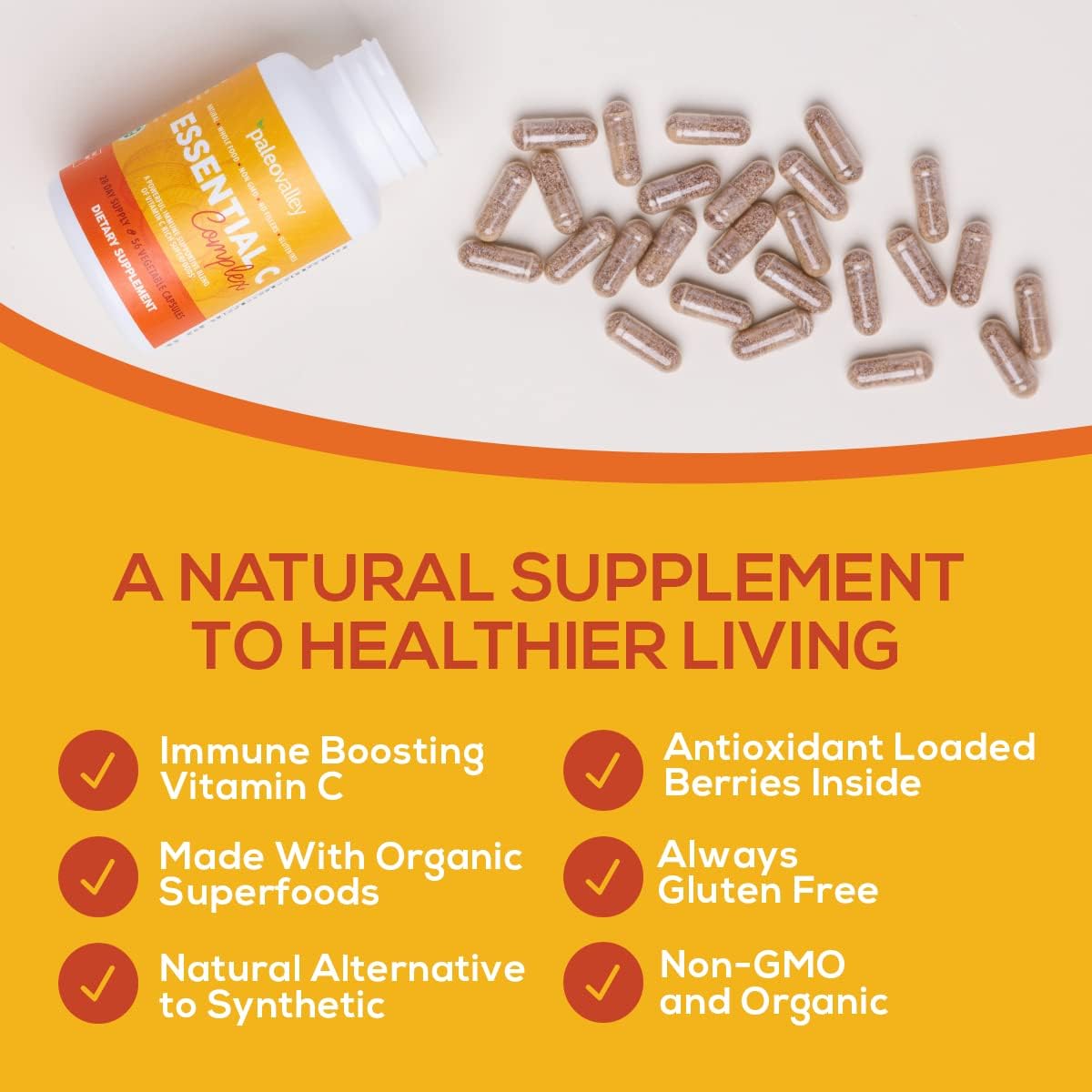 Paleovalley Essential C Complex - Organic Vitamin C Supplement for Immune Support, 450mg - Whole Food Acerola Cherry, Camu Camu, Amla Berry - No Synthetic Ascorbic Acid - USA-made - görsel 5
