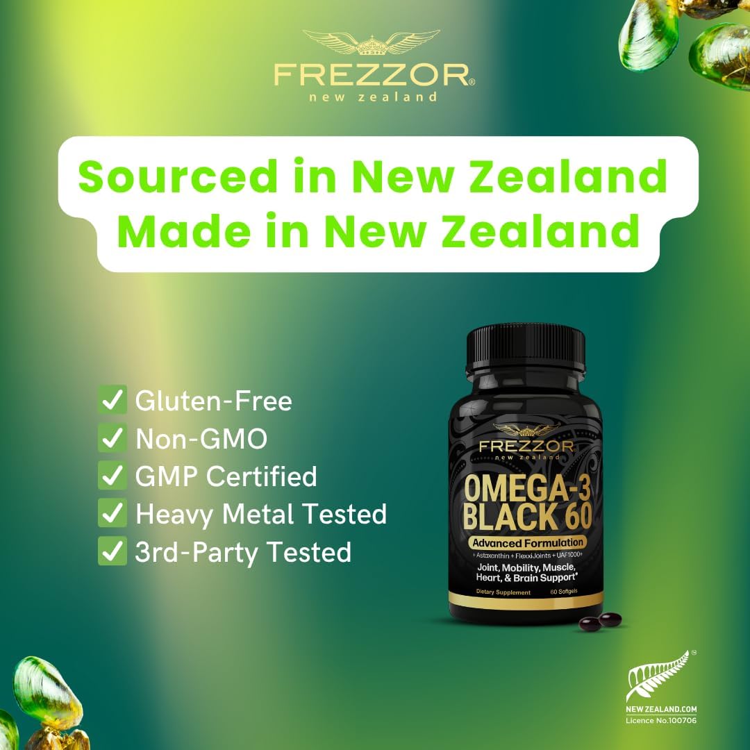 FREZZOR Omega 3 Black – New Zealand Green Lipped Mussel Oil Capsules for Joint Care & Comfort, 60 Soft gel capsule Capsules - görsel 5