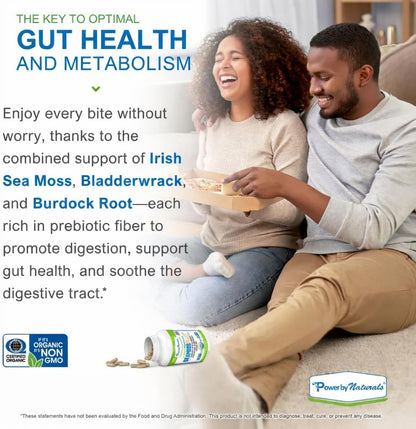 Power By Naturals Sea Moss Plus – USDA Organic Irish Sea Moss Capsules with Bladderwrack & Burdock Root – Immune Support for Adults – Vegan, Non-GMO, Gluten-free – 60 Capsules (1-Month Supply)