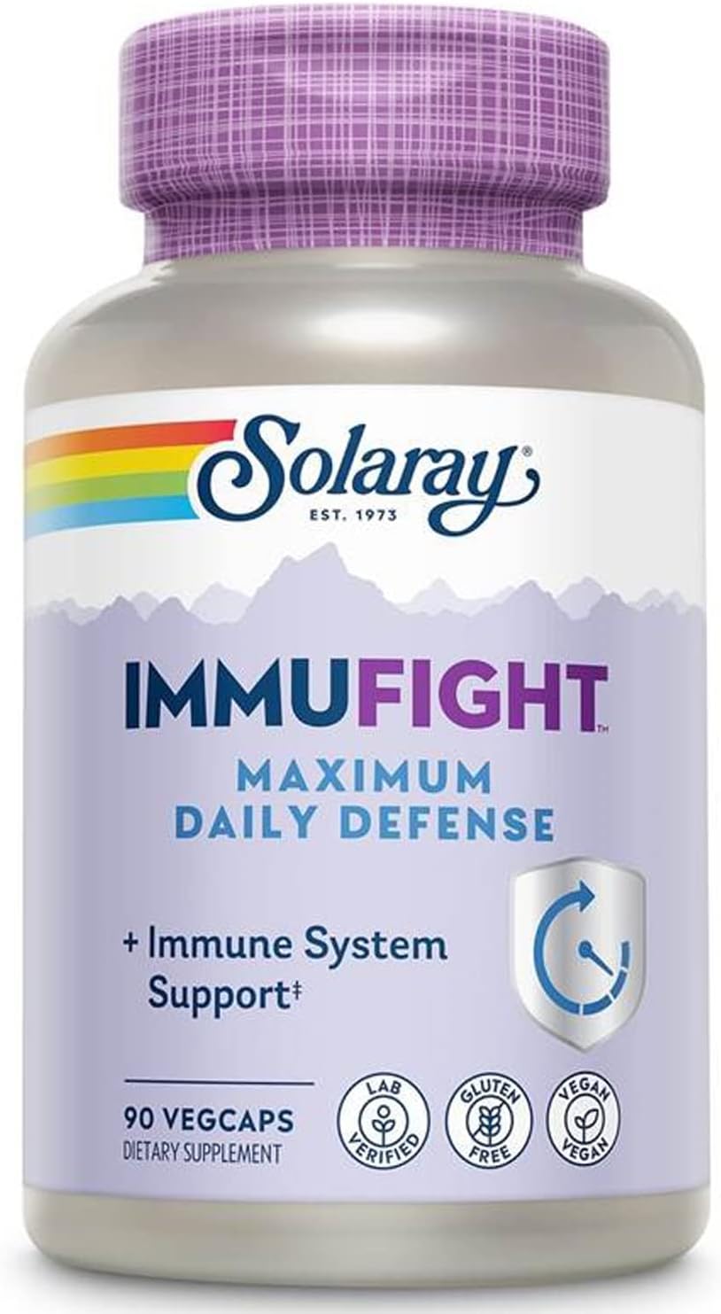 SOLARAY Immufight Maximum Daily Defence - Immune Support with Vitamin C, D, Zinc, Probiotics & Monolaurin - Vegan & Gluten-free - 90 VegCaps (30 Servings) - görsel 1