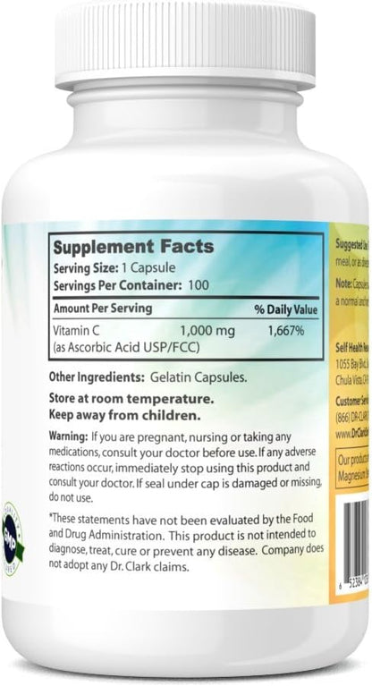 Dr Clark Store Vitamin C Supplement 1000mg, 100 Gelatin Capsules (100-Day Supply)