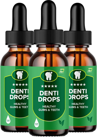 Denti Drops Pro - Natural Liquid Drops for Teeth and Gums (Pack of Three, Three-Month Supply)