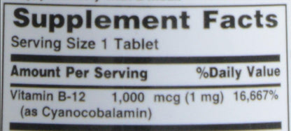 Nature's Bounty Vitamin B-12 1000 mcg Tablets, 100 Count