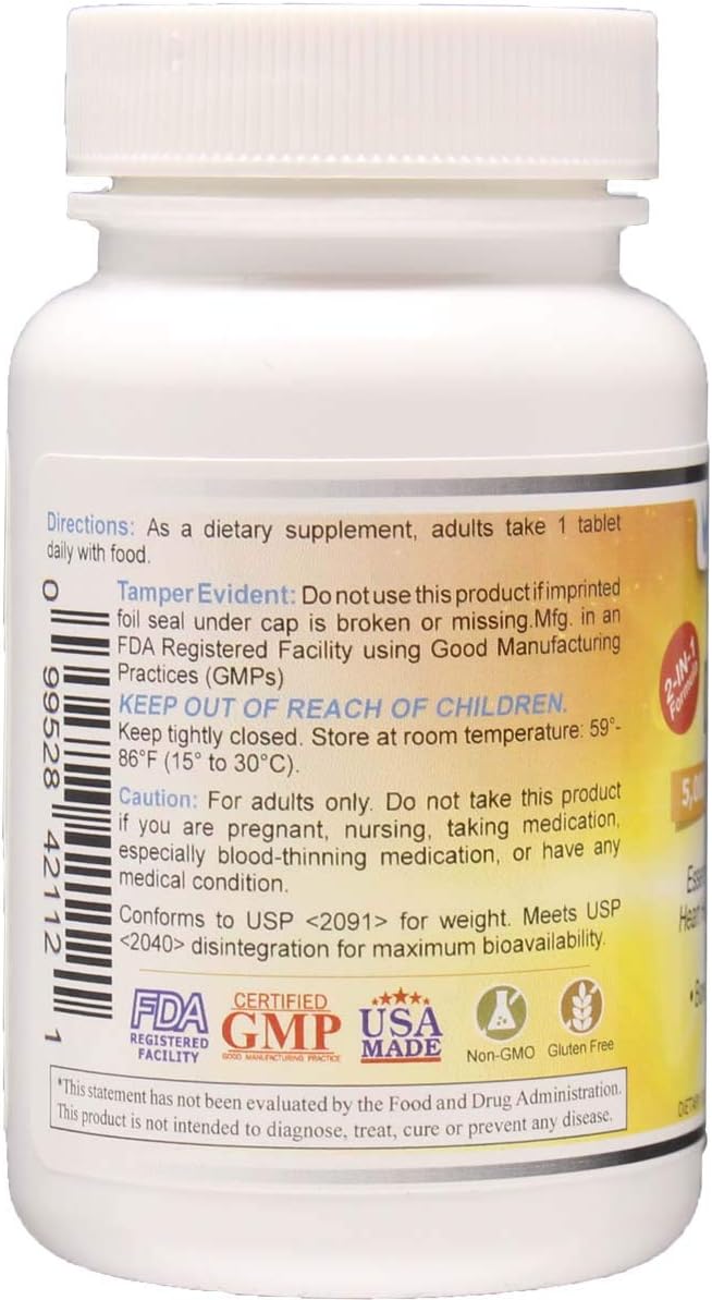 Wonder Laboratories Vitamin D3 + K2 Supplement - 5,000 IU D3, 120 mcg K2, 55 mg Calcium - 120 Tablets - görsel 3