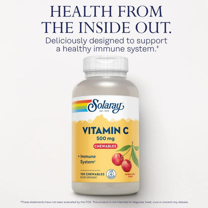 SOLARAY Chewable Vitamin C 500 mg - Natural Cherry Flavour, 100 Chewables