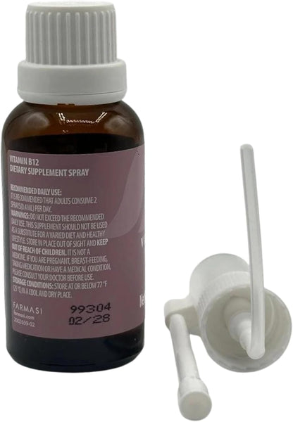 FARMASi Nutriplus Vitamin B12 Spray, Strawberry, 1000 mcg, 20 ml, Vegan