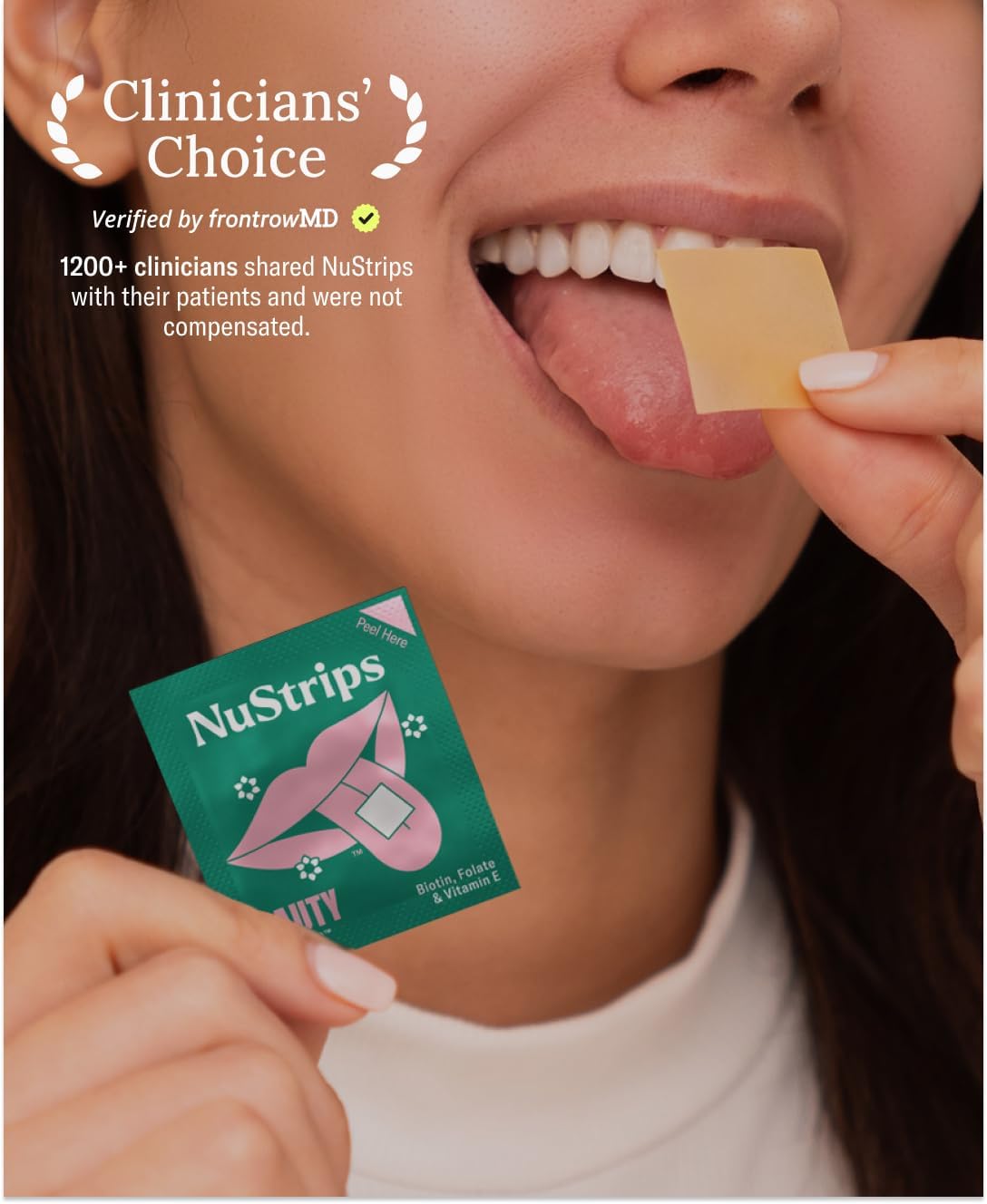 NuStrips Fast-Dissolving Beauty Strips with Biotin, Folate & Vitamin E – Hair, Skin & Nails Supplement – Vegan, Non-GMO – Strawberry Flavour (30 Strips) - görsel 7