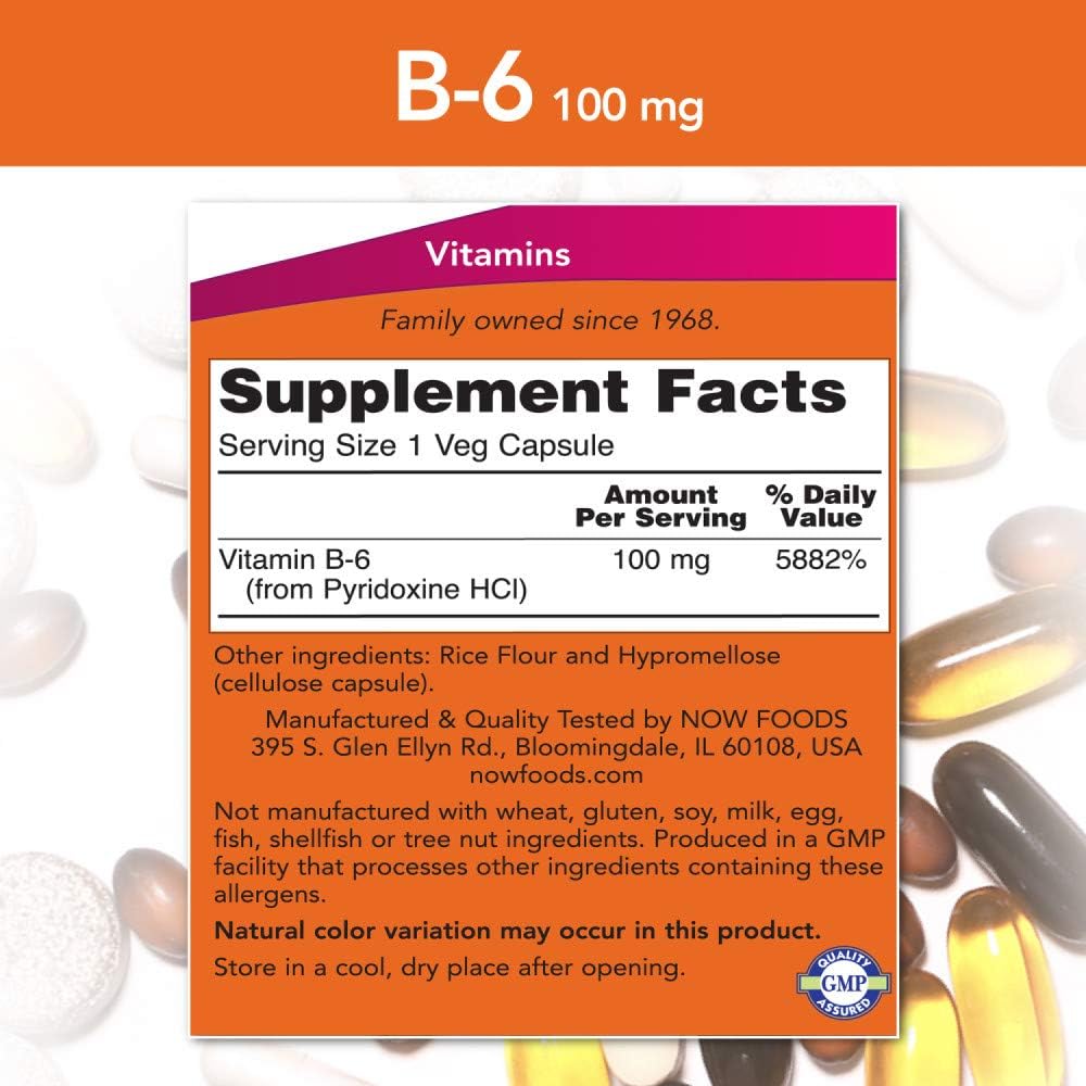 NOW Vitamin B-6 100 mg, 250 Capsules (Pack of 2) - görsel 2