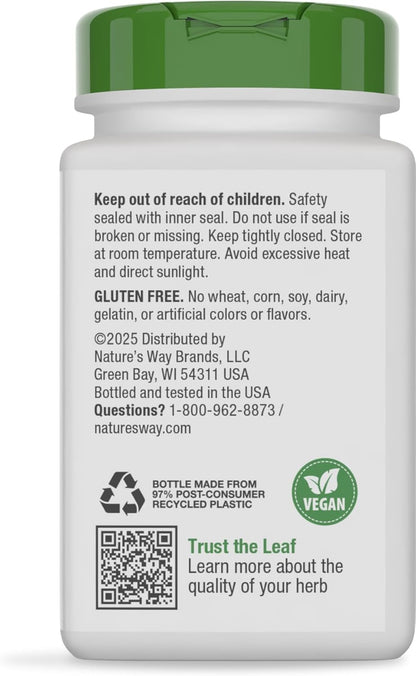 Nature's Way Slippery Elm Bark Capsules – Traditional Digestive Support – 1,600 mg per Serving – Vegan – 100 Capsules