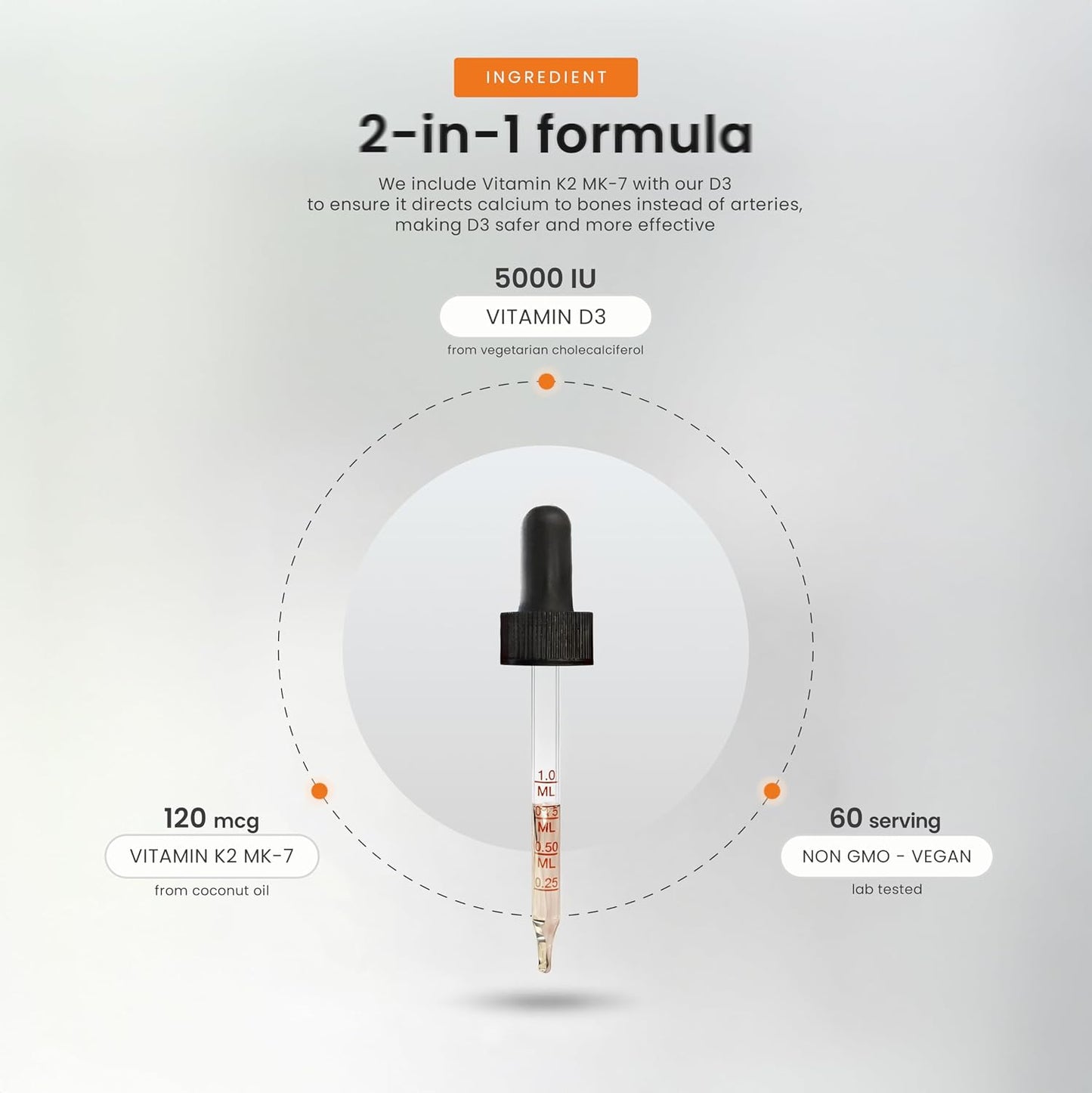 NutraChamps Vitamin D3 K2 Drops - Liquid D3 5000 IU with K2 MK-7, Unflavoured - görsel 4