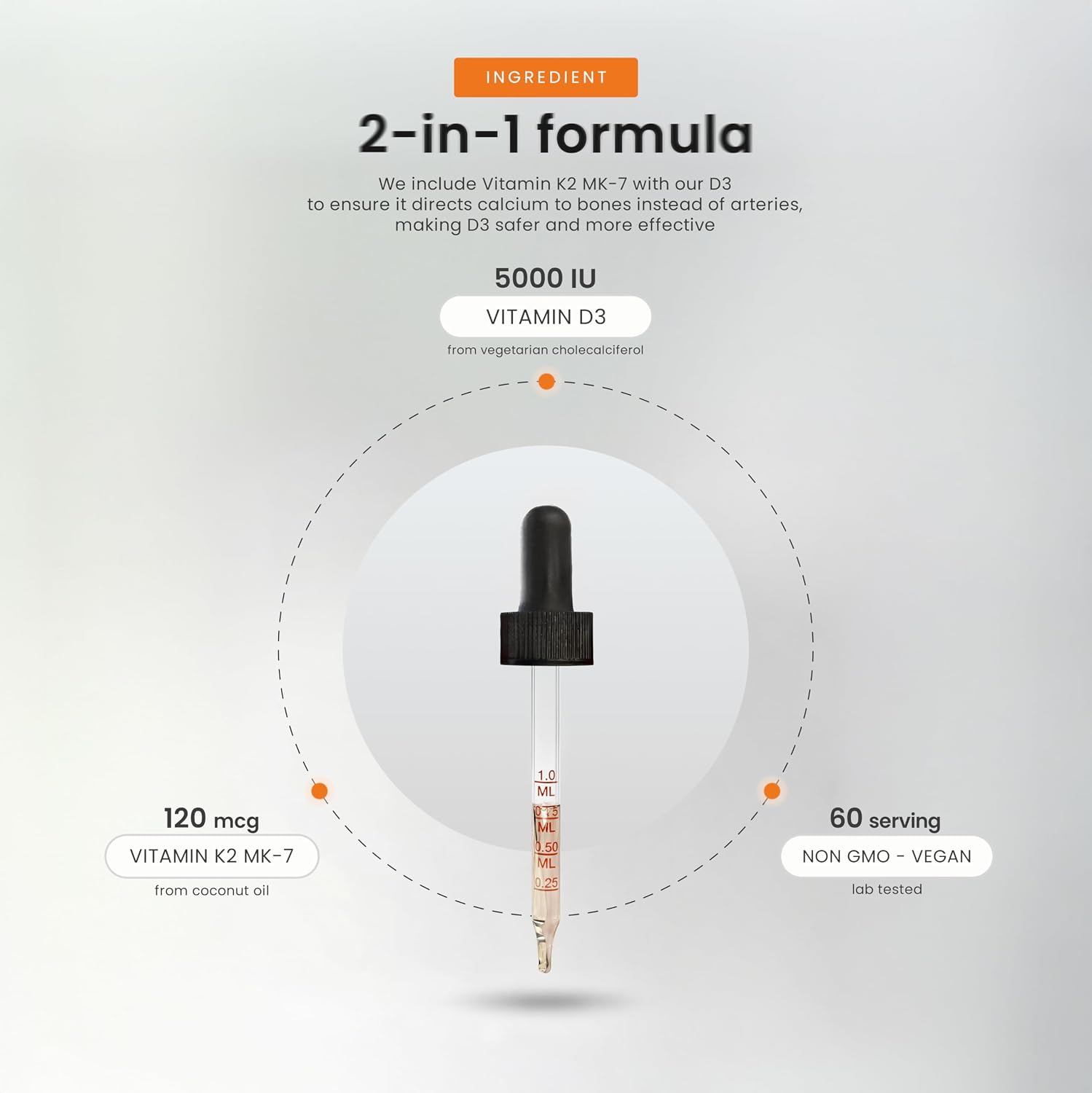 NutraChamps Vitamin D3 K2 Drops - Liquid D3 5000 IU with K2 MK-7, Unflavoured - görsel 4