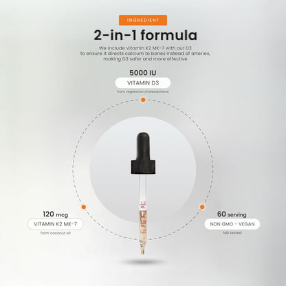 NutraChamps Vitamin D3 K2 Drops - Liquid D3 5000 IU with K2 MK-7, Unflavoured