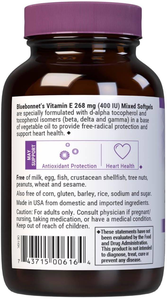Bluebonnet Nutrition Vitamin E 400 IU (268 mg) Mixed Tocopherols Softgels - görsel 3