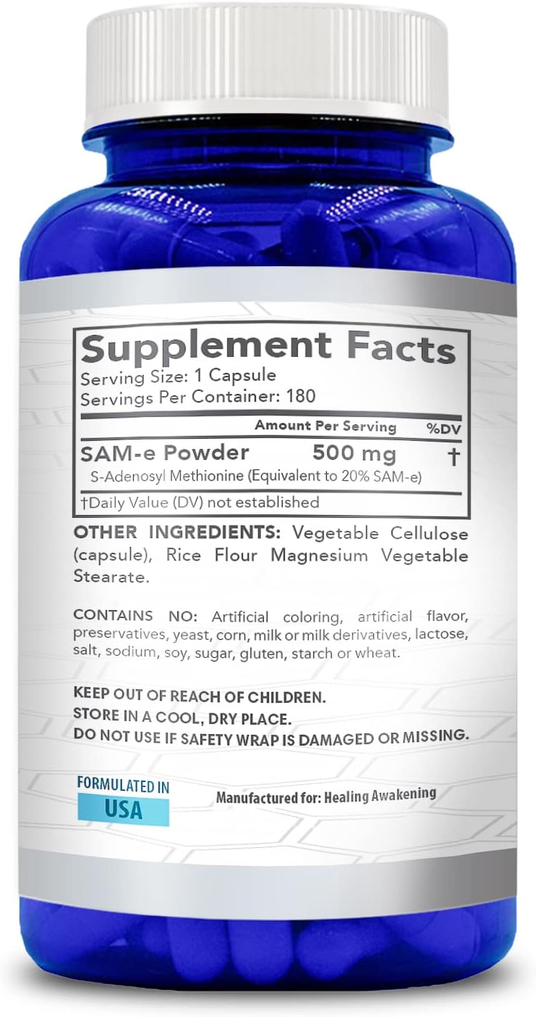 High Strength 500mg SAM-e Supplement - S-Adenosyl Methionine for Bone, Joint & Mood Support - Vegan, Non-GM, 180 Vegetarian Capsules - görsel 3