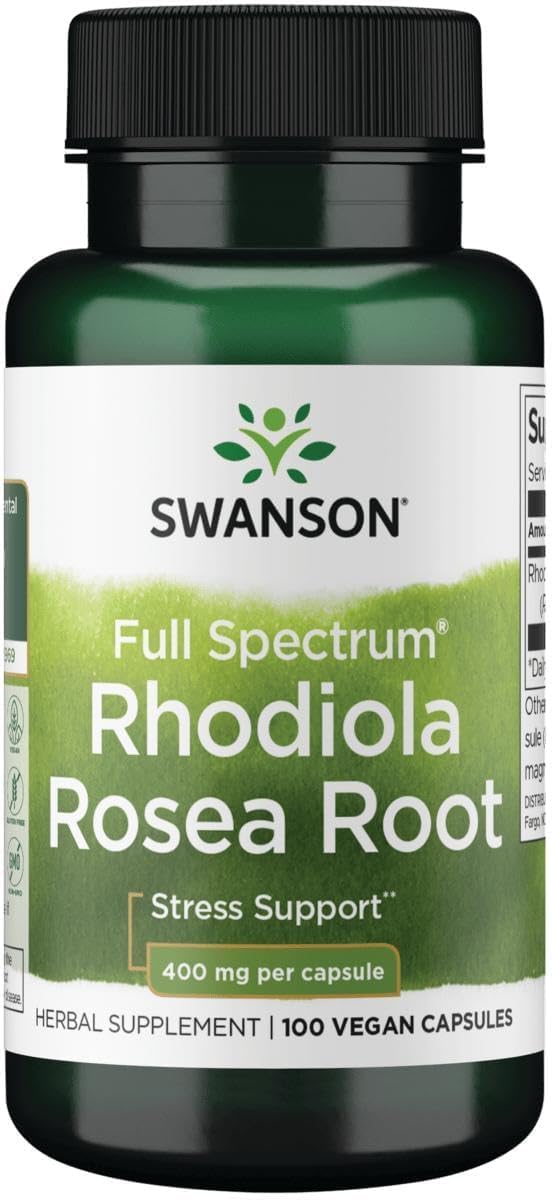 Swanson Rhodiola Rosea Root - Adaptogenic Herb Supplement for Stress Support and Energy - 400 mg, 100 Capsules - görsel 1