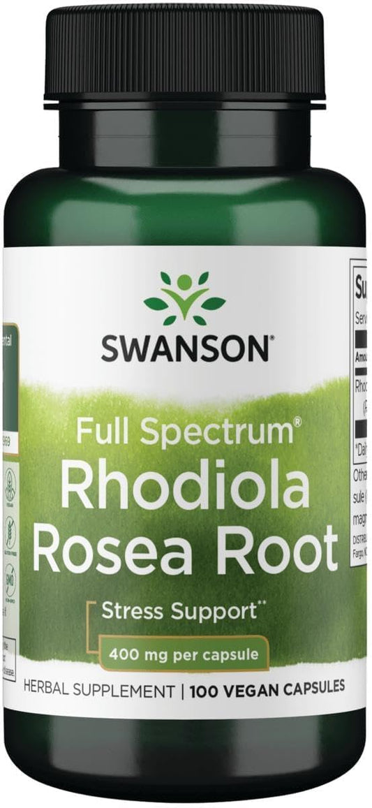 Swanson Rhodiola Rosea Root - Adaptogenic Herb Supplement for Stress Support and Energy - 400 mg, 100 Capsules