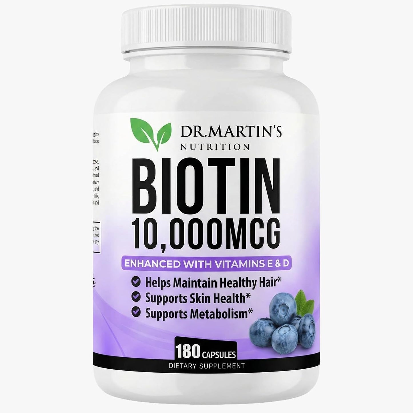 DR. MARTIN'S NUTRITION Biotin 10,000 mcg with Vitamins D3 & E – 180 Capsules - görsel 1