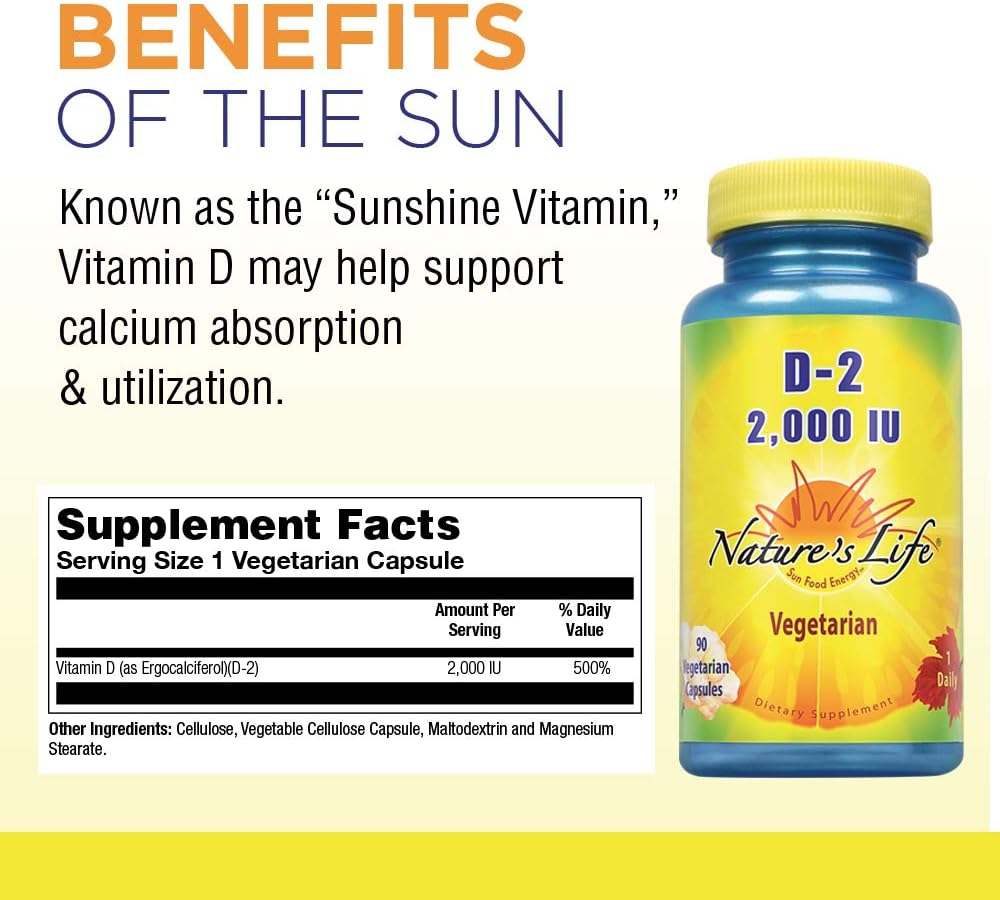 Nature's Life Vitamin D2 2000 IU – High Potency Ergocalciferol – 90 Vegetarian Capsules - görsel 2