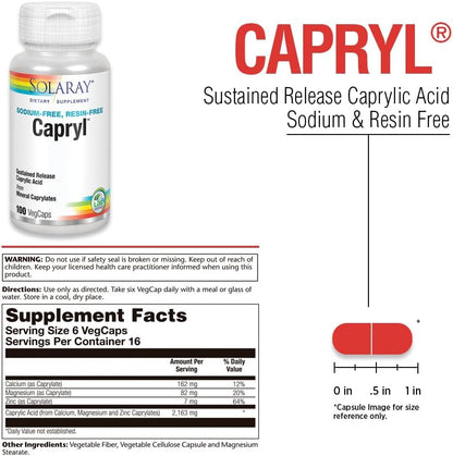 Solaray Capryl - Caprylic Acid Capsules with Calcium, Magnesium and Zinc