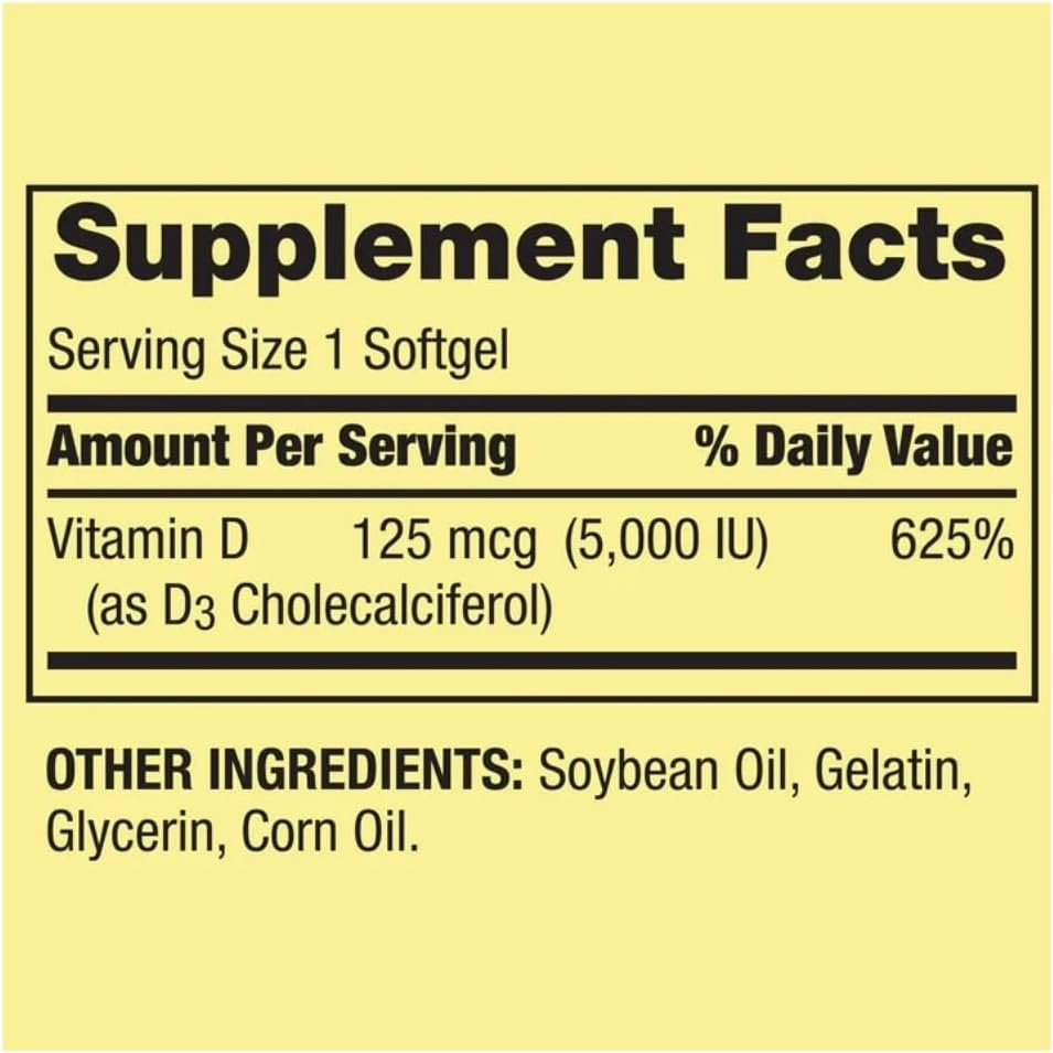Vitamin D3 Spring Valley Soft gel capsule Capsules, 125 mcg (5,000 IU), 400 Count – with Gift Face Ice Roller - görsel 5