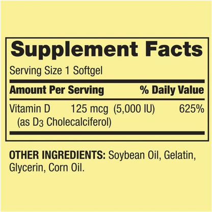 Vitamin D3 Spring Valley Soft gel capsule Capsules, 125 mcg (5,000 IU), 400 Count – with Gift Face Ice Roller