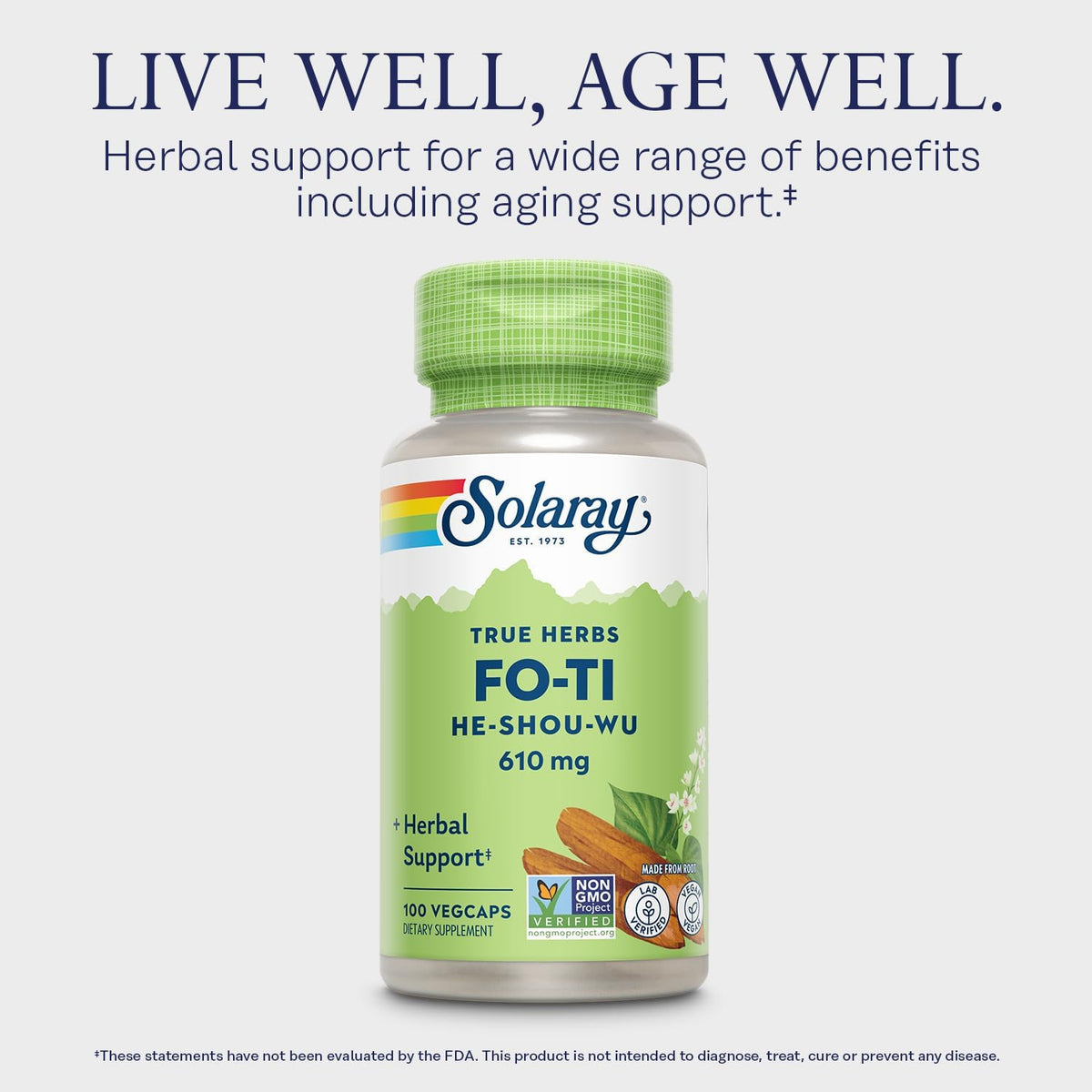 Solaray Fo-Ti Capsules 610 mg - Chinese Herbal Supplement for Men & Women, Vegan & Non-GMO - görsel 3