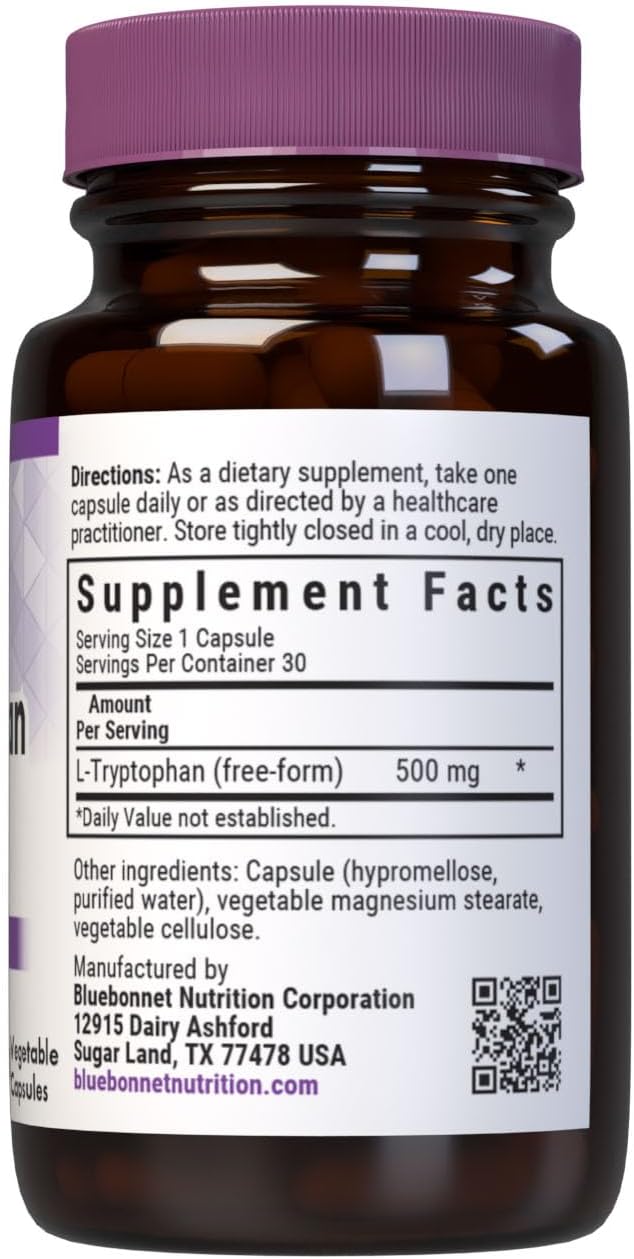 Bluebonnet L-Tryptophan 500 mg - 30 Vegetable Capsules - görsel 2
