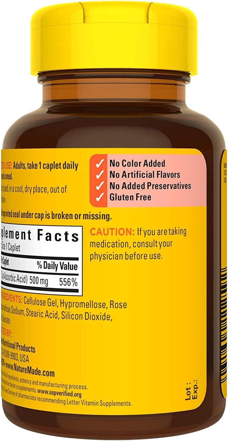 Nature Made Vitamin C 500 mg Caplets with Rose Hips, 130 Count (Pack of 3) - görsel 4