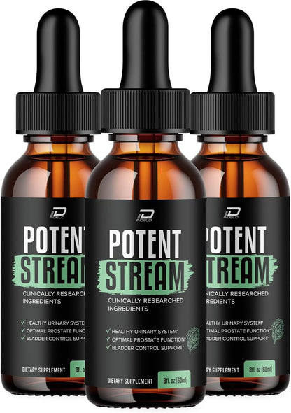 Potent Stream Drops for Men’s Health – Prostate Support Supplement, Maximum Strength Liquid, 3 Pack (3 Month Supply)