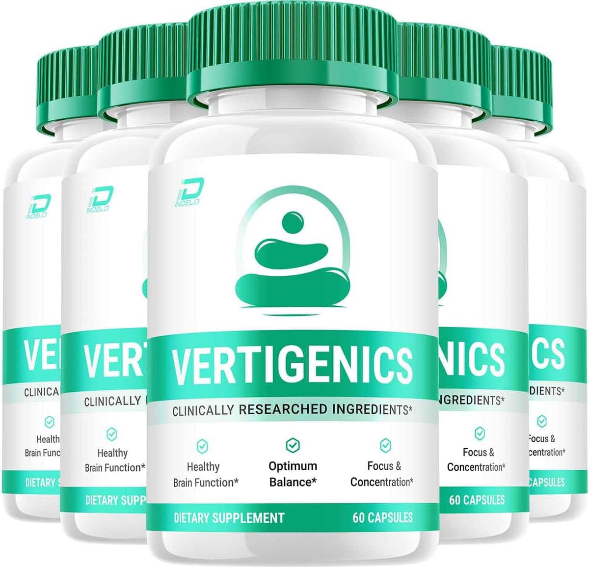 Vertigenics Brain Supplement Capsules – All-Natural Maximum Strength Formula for Memory and Focus (5 Pack – 300 Capsules) - görsel 1
