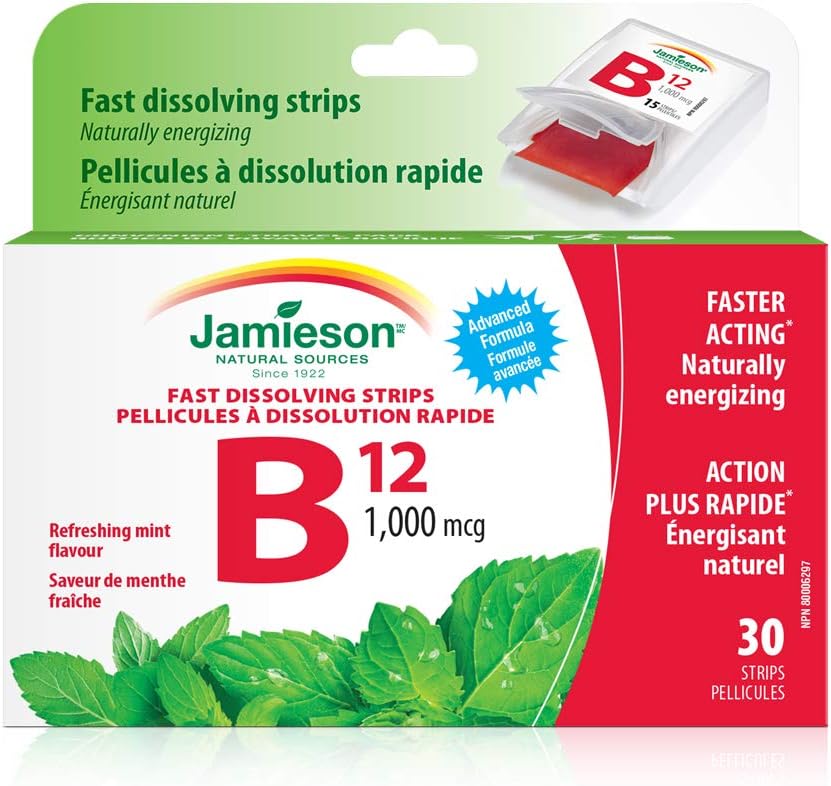 Jamieson Vitamin B12 1,000 mcg Fast Dissolving Strips, 30 Strips - görsel 1