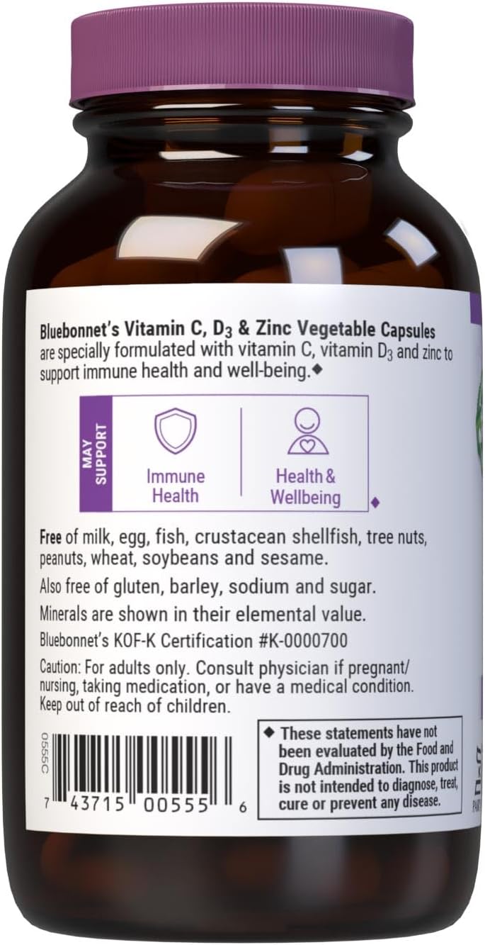 BlueBonnet Nutrition Vitamin C, D3 & Zinc - Immune Support, 50 Vegetable Capsules - görsel 3