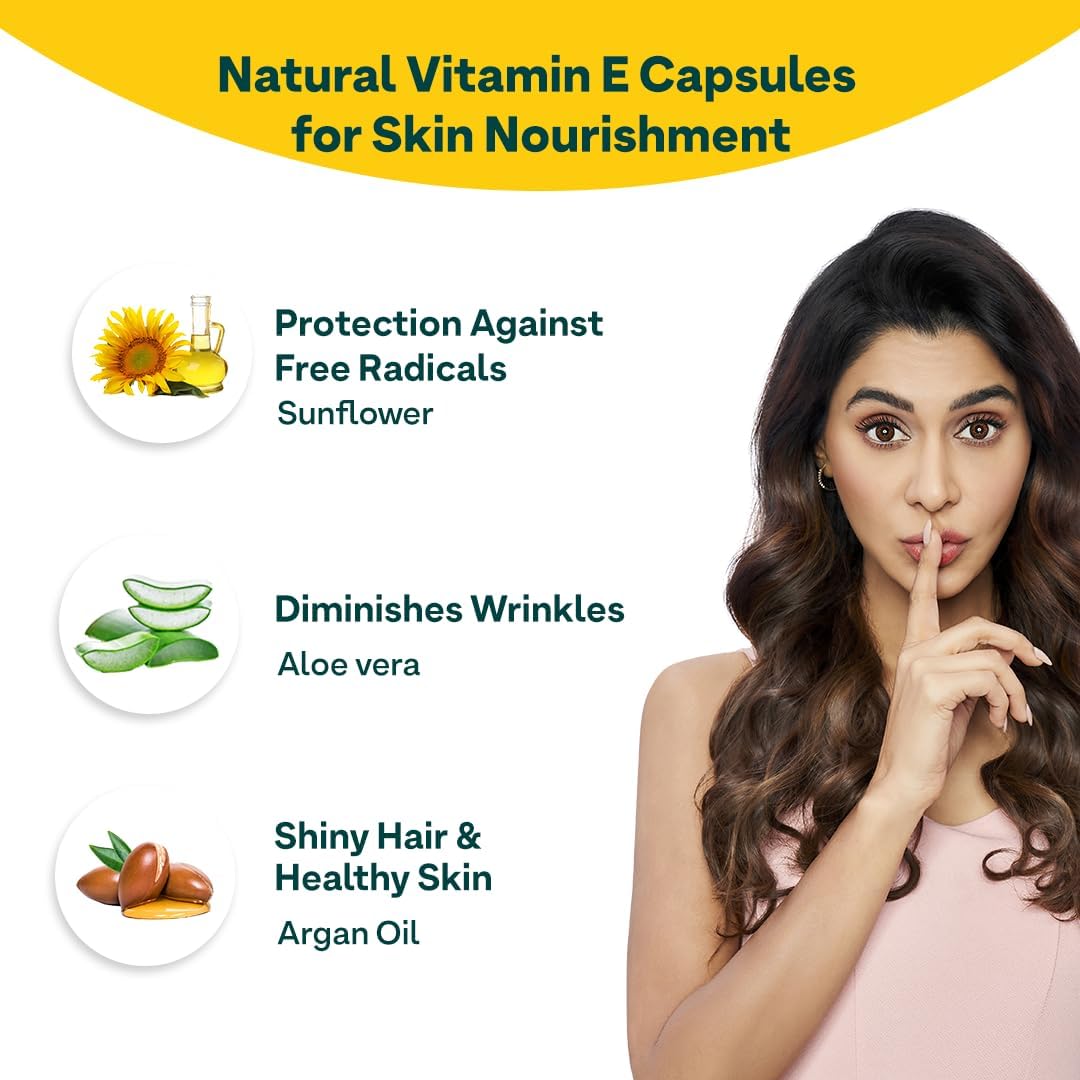 OZiva Plant-Based Vitamin E + Aloe Vera + Argan Oil for Glowing Skin and Stronger Hair, 30 Vegan Capsules - görsel 3