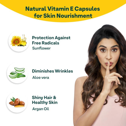 OZiva Plant-Based Vitamin E + Aloe Vera + Argan Oil for Glowing Skin and Stronger Hair, 30 Vegan Capsules